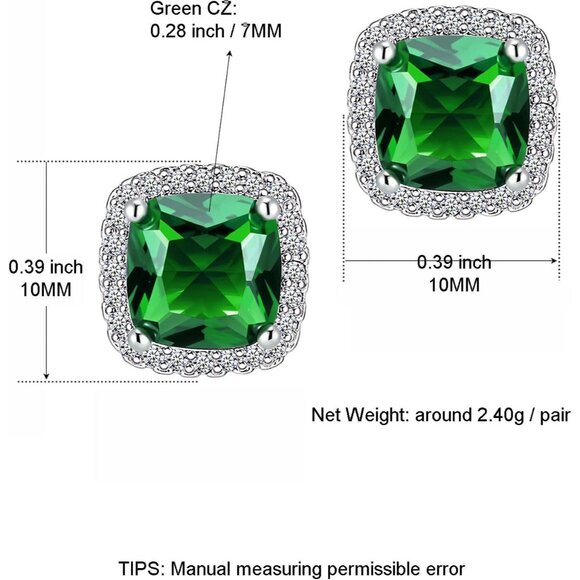 Women's Square Birthstone Cubic Zirconia Mall Dainty Green Elegant Earring - Picture 2 of 6